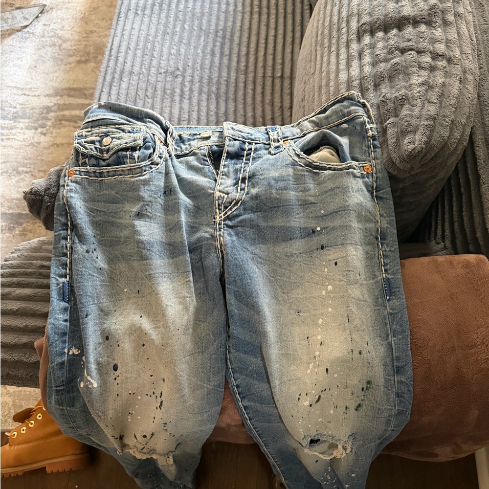 True Religion Ricki's Relaxed Straight Jeans in Blue and Gray